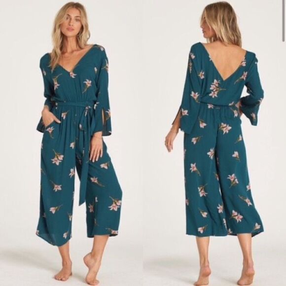 Billabong M Twist back flora green blue romper - Picture 2 of 8